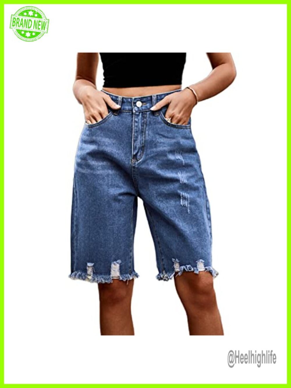 Womens Baggy Denim Shorts High Waist Straight Leg Jorts Raw Hem Summer